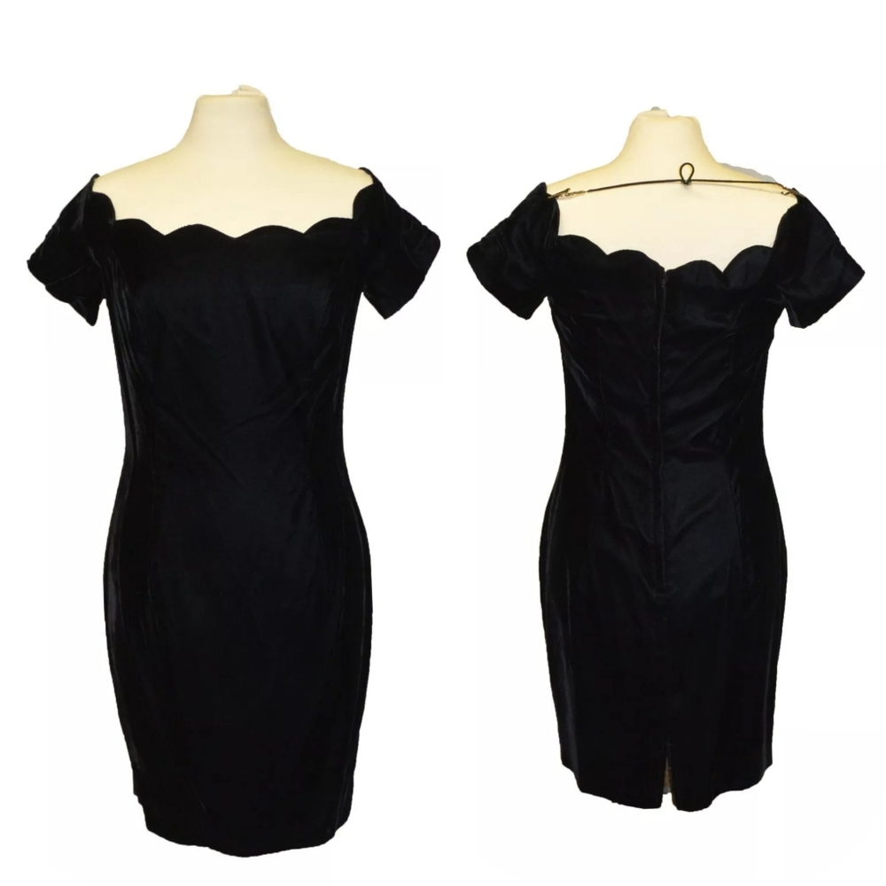 Roberta Vintage 80s Black Velvet Off Shoulder Short Party Prom Dress sz 11/12